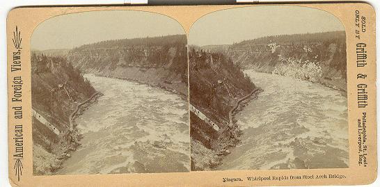 STEREOVIEW - NIAGARA, WHIRLPOOL RAPIDS FROM STEEL ARCH BRIDGE