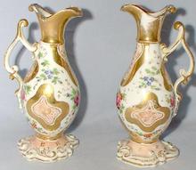 PAIR OF BEAUTIFUL HAND PAINTED OIL AND VINEGAR SET BELIEVED TO BE