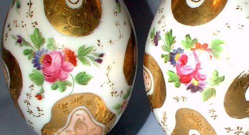 PAIR OF BEAUTIFUL HAND PAINTED OIL AND VINEGAR SET BELIEVED TO BE