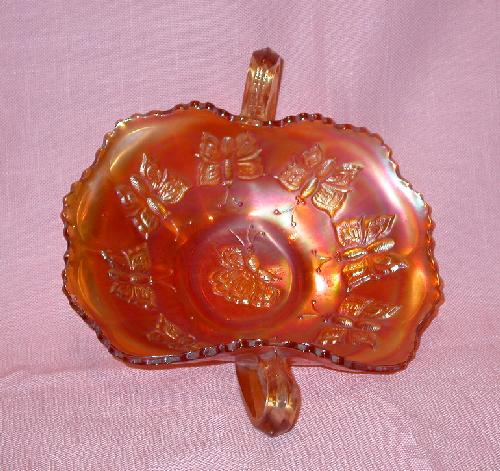 CARNIVAL GLASS DOUBLE HANDLE BUTTERFLY MOTIF DISH