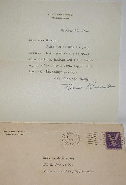 SIGNED LETTER FROM ELEANOR ROOSEVELT