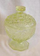 YELLOW PRESSED GLASS COMPOTE ON PEDISTAL