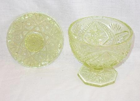 YELLOW PRESSED GLASS COMPOTE ON PEDISTAL