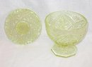 YELLOW PRESSED GLASS COMPOTE ON PEDISTAL