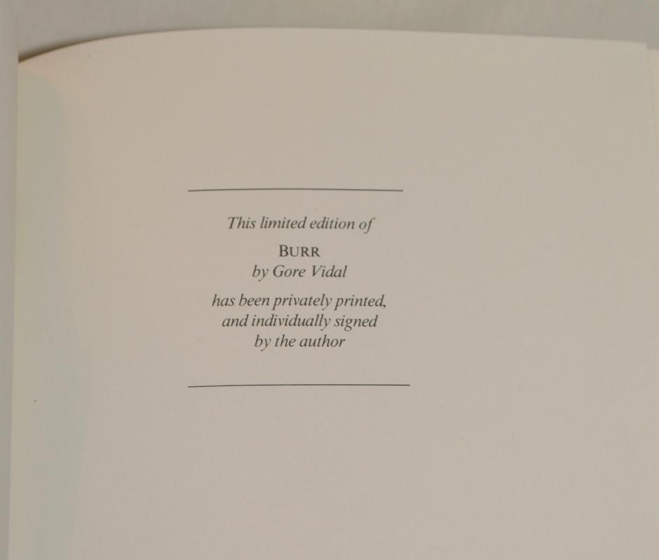 BURR BY GORE VIDAL - AUTOGRAPHED COPY!