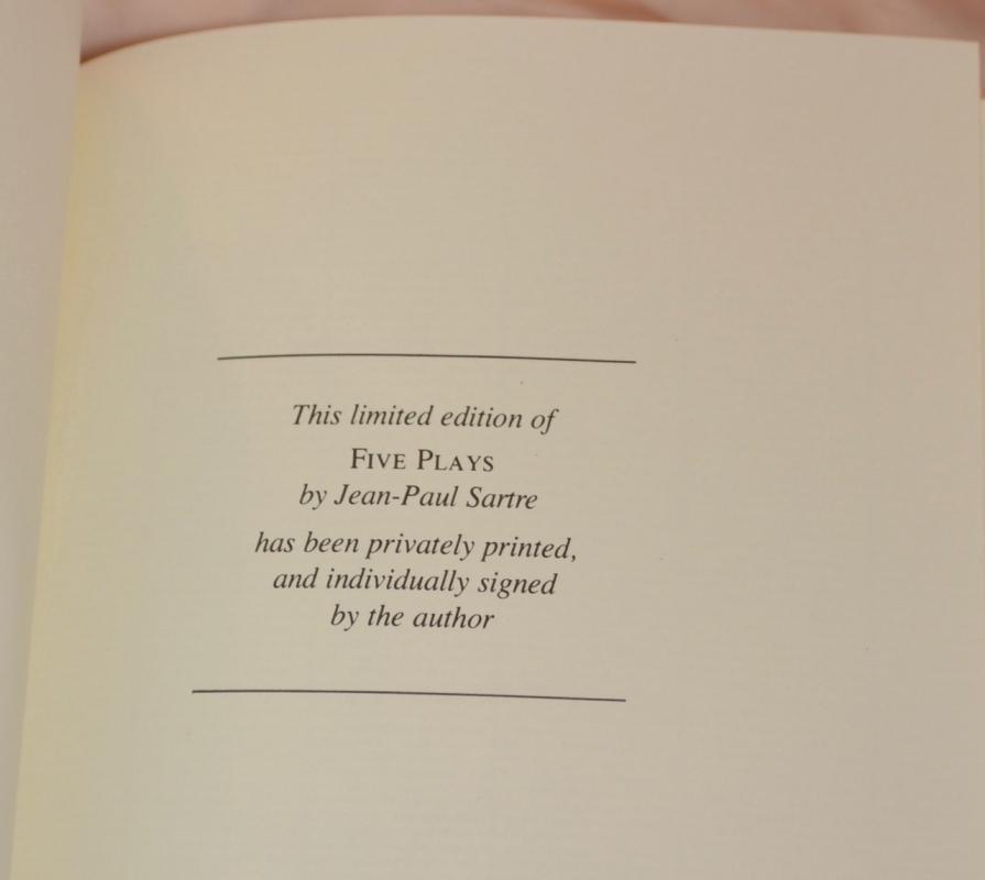 FIVE PLAYS by JEAN PAUL SARTRE - AUTOGRAPHED COPY!