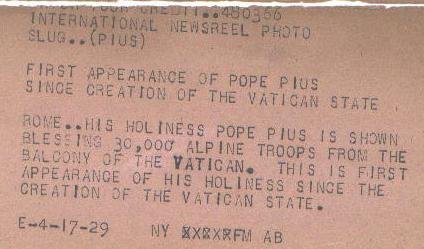 GREAT HISTORICAL PHOTOGRAPH - 1929 POPE PIUS XI