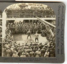 A FRIENDLY BOUT AMONG OUR BOYS, ON TRANSPORT RETURNING FROM FRANCE WWI- STEREOVIEW