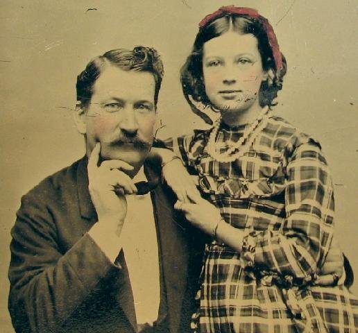 FATHER AND DAUGHTER - 1860s TINTYPE PHOTOGRAPH