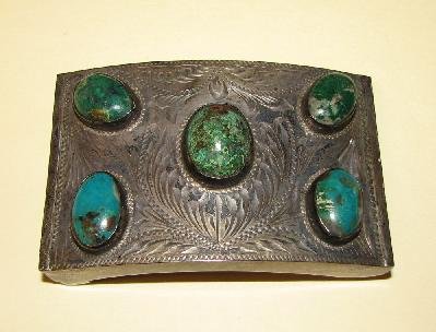 SILVER AND TURQUOISE BELT BUCKLE