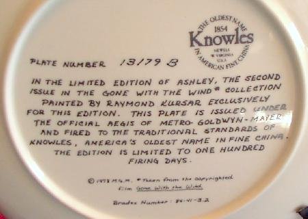 GONE WITH THE WIND COLLECTOR PLATE - ASHLEY