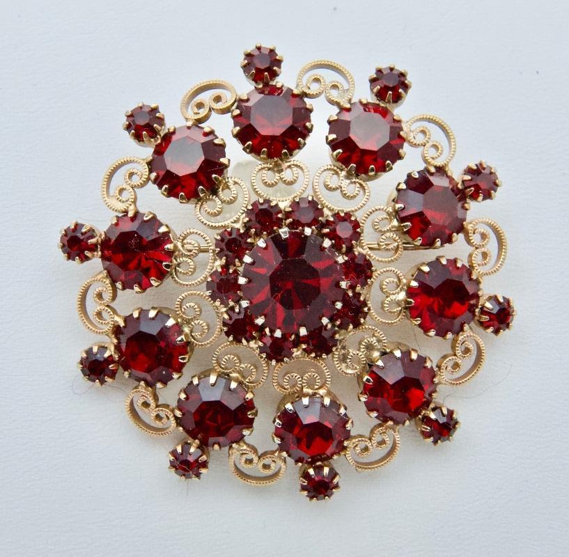 Beautiful Ruby Red Rhinestone Brooch by WEISS