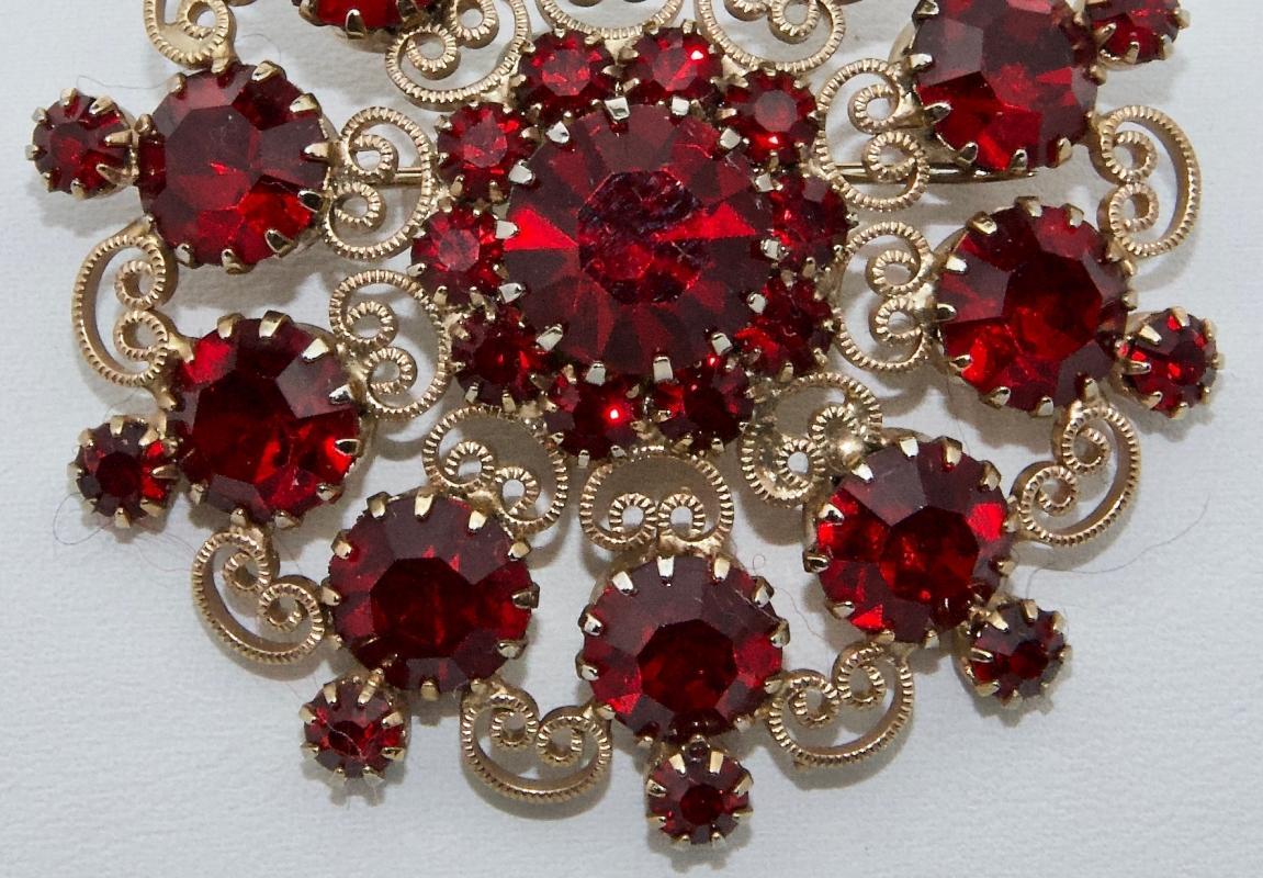 Beautiful Ruby Red Rhinestone Brooch by WEISS