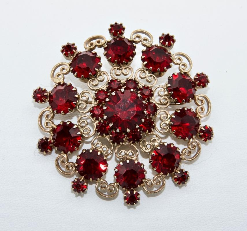 Beautiful Ruby Red Rhinestone Brooch by WEISS