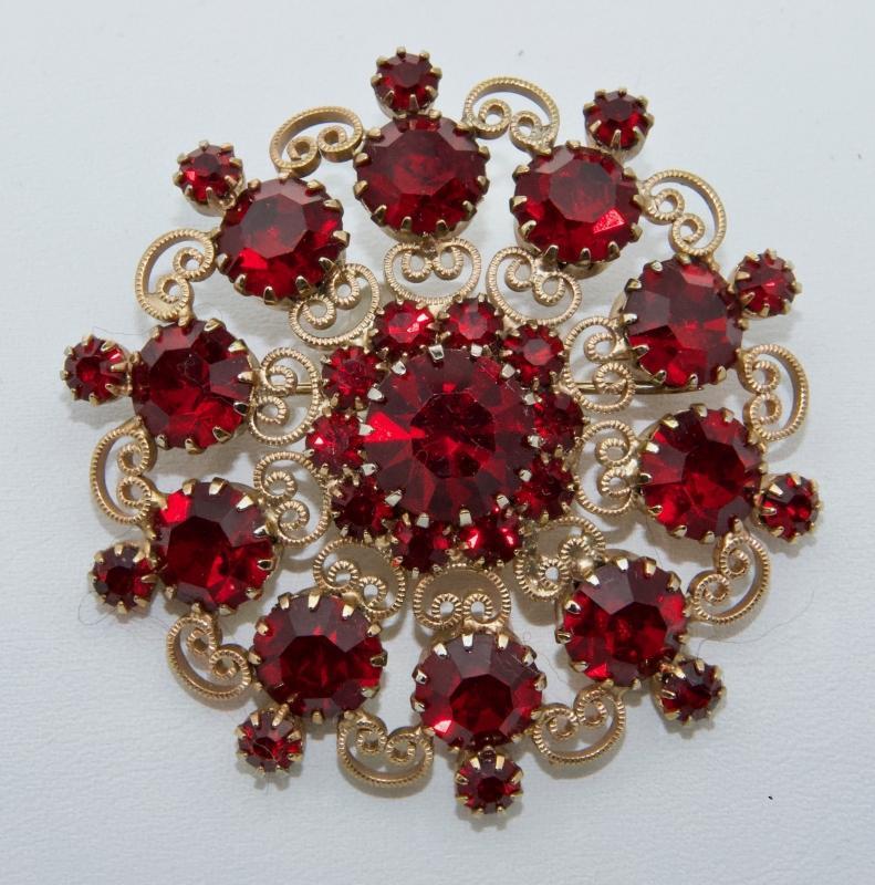 Beautiful Ruby Red Rhinestone Brooch by WEISS
