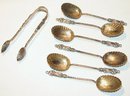 ENGLISH HALLMARKED STERLING SPOONS AND SUGAR CUBE TONGS