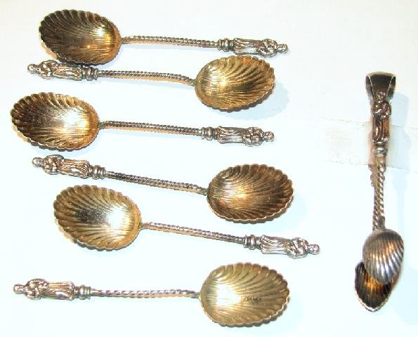 ENGLISH HALLMARKED STERLING SPOONS AND SUGAR CUBE TONGS