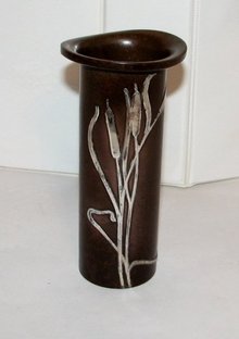 STUNNING HEINTZ VASE - STERLING ON BRONZE