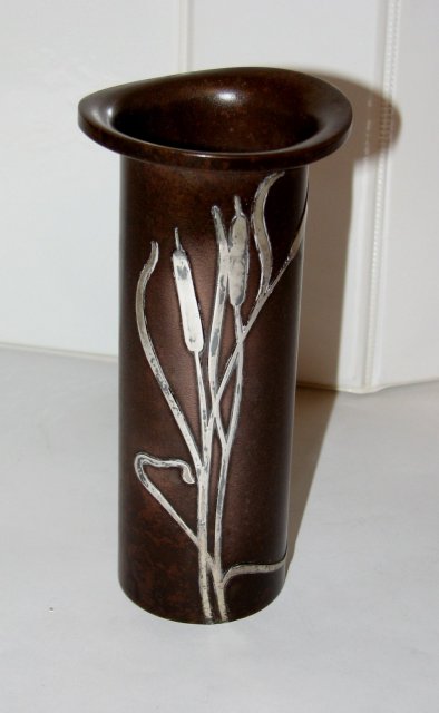 STUNNING HEINTZ VASE - STERLING ON BRONZE