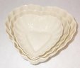 SET OF BELLEEK HEART SHAPED BOWLS