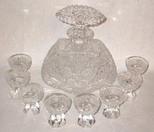 KUSAK - CUT GLASS CRYSTAL DECANTER AND 8 GLASSES