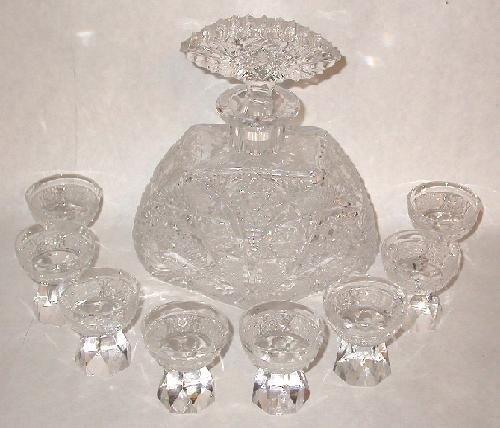 KUSAK - CUT GLASS CRYSTAL DECANTER AND 8 GLASSES
