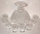 KUSAK - CUT GLASS CRYSTAL DECANTER AND 8 GLASSES
