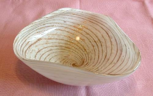 BEAUTIFUL WHITE AND GOLD STRIPE MURANO GLASS