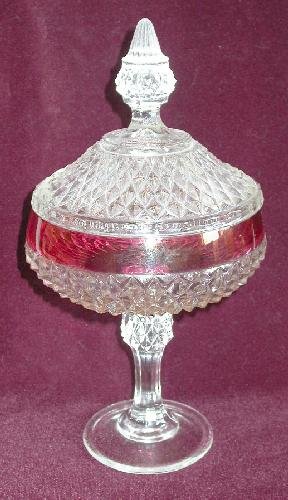 RUBY FLASHED ROUND COVERED CANDY DISH ON A PEDISTAL