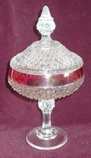 RUBY FLASHED ROUND COVERED CANDY DISH ON A PEDISTAL