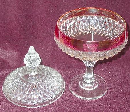 RUBY FLASHED ROUND COVERED CANDY DISH ON A PEDISTAL