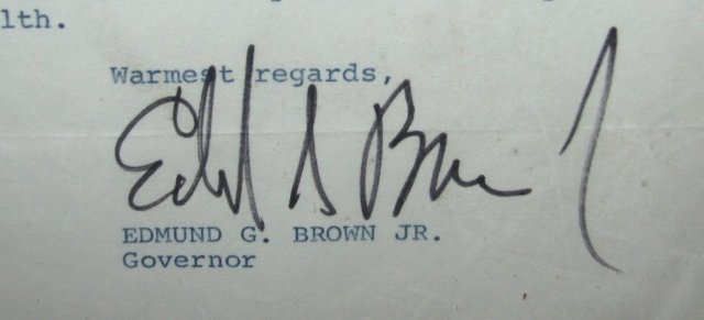 100TH BIRTHDAY BEST WISHES LETTER FROM GOVERNOR EDMUND G. BROWN