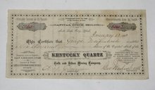 KENTUCKY QUARTZ - STOCK CERTIFICATE