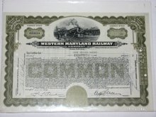 WESTERN MARYLAND RAILWAY COMPANY - STOCK CERTIFICATE
