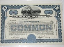 WESTERN MARYLAND RAILWAY COMPANY - STOCK CERTIFICATE