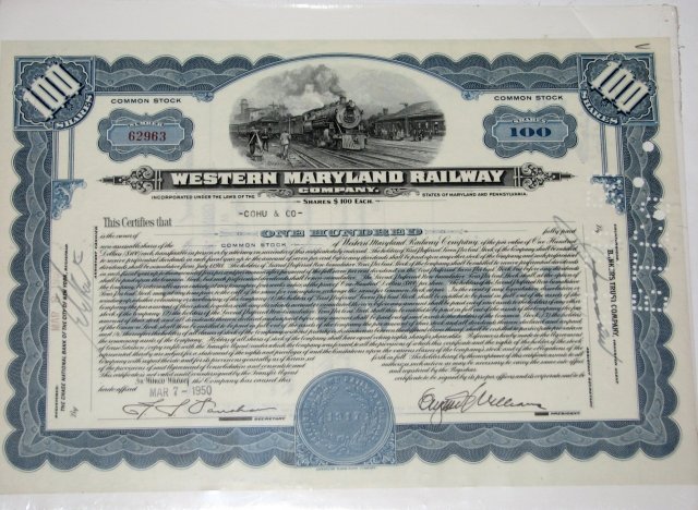 WESTERN MARYLAND RAILWAY COMPANY - STOCK CERTIFICATE