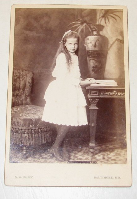 Angelic Young Girl in Beautiful White Dress, Baltimore - CABINET CARD