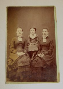 Three Beautiful Girls in Gorgeous Victorian Clothing - CABINET CARD