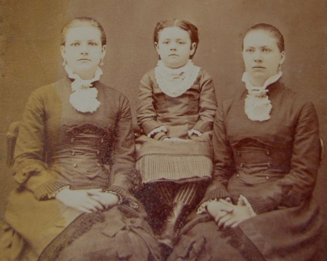 Three Beautiful Girls in Gorgeous Victorian Clothing - CABINET CARD