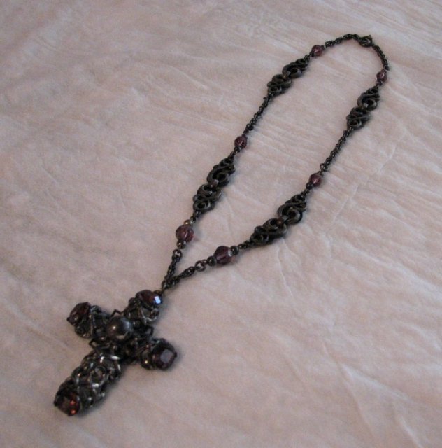 1920's Cross Necklace accented with Amethyst Glass