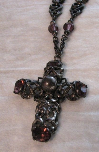 1920's Cross Necklace accented with Amethyst Glass