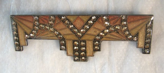 Art Deco Enameled Rhinestone Bar Pin