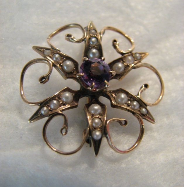 Elegant Seed Pearl and Gem Stone Brooch