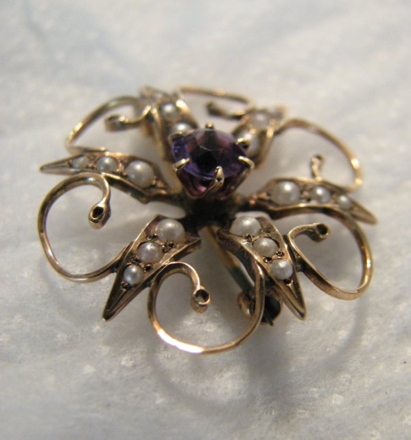 Elegant Seed Pearl and Gem Stone Brooch