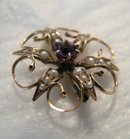 Elegant Seed Pearl and Gem Stone Brooch