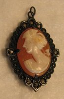 1920s Shell Cameo Pendant with Marcasite Accents