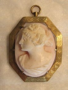 19th Century Cameo Brooch - Coral Hard Stone