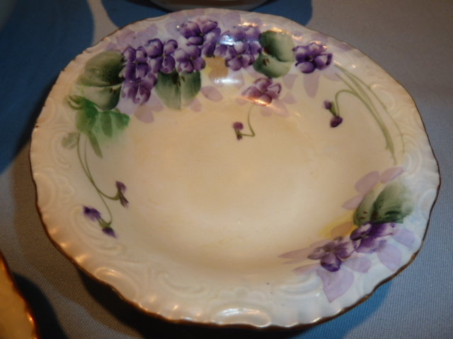 E-OH NIPPON JAPAN 6 PIECE BERRY BOWL SET PURPLE VIOLETS RARE