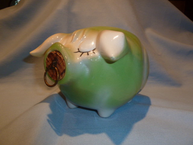 HULL CORKY PIG BANK LIME GREEN BULLS EYE