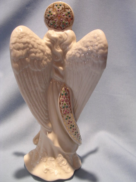LENOX IVORY CHINA TALL ANGEL OF LIGHT JEWELED FIGURINE